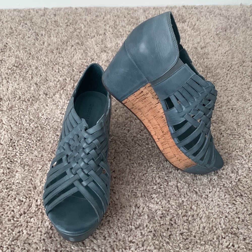 Blue wedge sandals